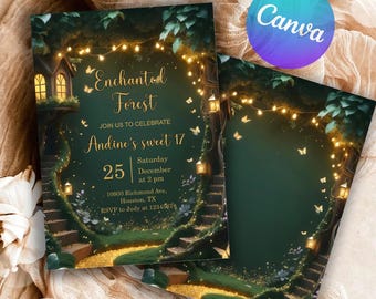 Festa di compleanno nella foresta incantata, invito per giardino incantato, giardino delle fate della foresta, invito per compleanno nel bosco, festa magica per ragazze