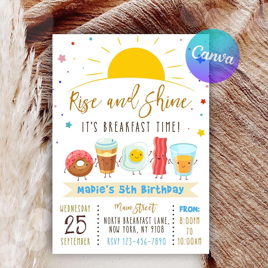 EDITABLE Breakfast Birthday Invitation, Rise and Shine Birthday ...