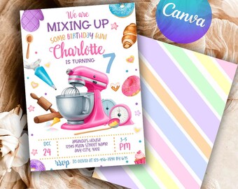 Editable Baking Birthday Party Invitation, Cooking Girl Birthday Party Invite, Printable Nailed It Baking Themed Invitation Canva Template