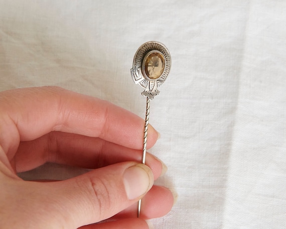 Antique Silver & Citrine Stick Pin, Lapel Pin, Tie