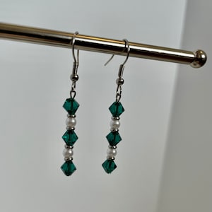 Green and Pearl Crystal Earrings