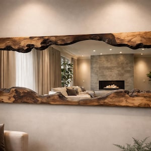 Handmade Live Edge Walnut Mirror | Modern Wall Art | Decorative Large Mirror | Bathroom Vanity