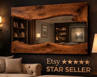 Handcrafted Walnut Wall Mirror: Rustic Farmhouse Wooden Wall Art | Modern Bathroom Vanity Decor