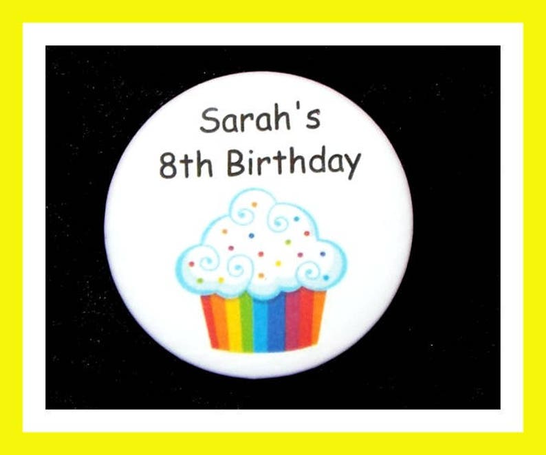 Birthday Party Favors Set of 10 Personalized Button,Cupcake Pin Favor,School Favors,Kids Party Favor,Boy Birthday,Girl Birthday,Pins
