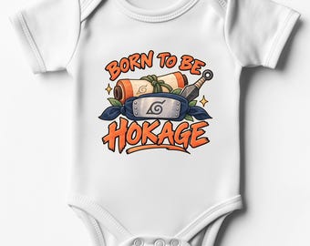 Born To Be Hokage Baby Bodysuit • Ninja Headband Scroll Romper • Anime Gift for Birth • Baby Clothes • Unisex White