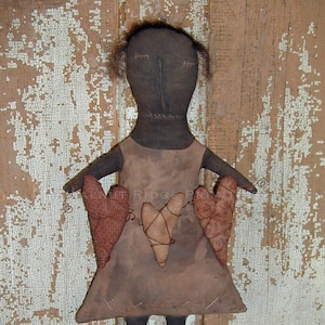 Primitive E-Pattern Doll with Hearts Mattie by Walnut Ridge Primitives Instant Download PDF
