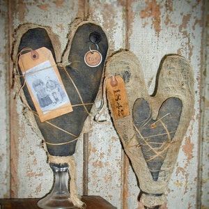 Primitive Instant Download Pincushion E-Pattern &quot;Tattered Hearts&quot; DIY PDF Pattern with Image