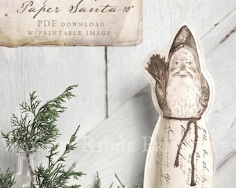 Paper Santa, Instant Download, Primitive Christmas Pattern with Printable Images by Walnut Ridge Primitives