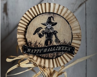 Primitive Folk Art Halloween Scarecrow and Crow Pick Decoration Tutorial with Graphics by Walnut Ridge Primitives
