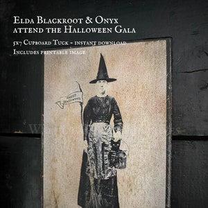 Primitive Halloween Witch Elda & Cat Onyx Cupboard Tuck Epattern Instant Download with Printable Graphics