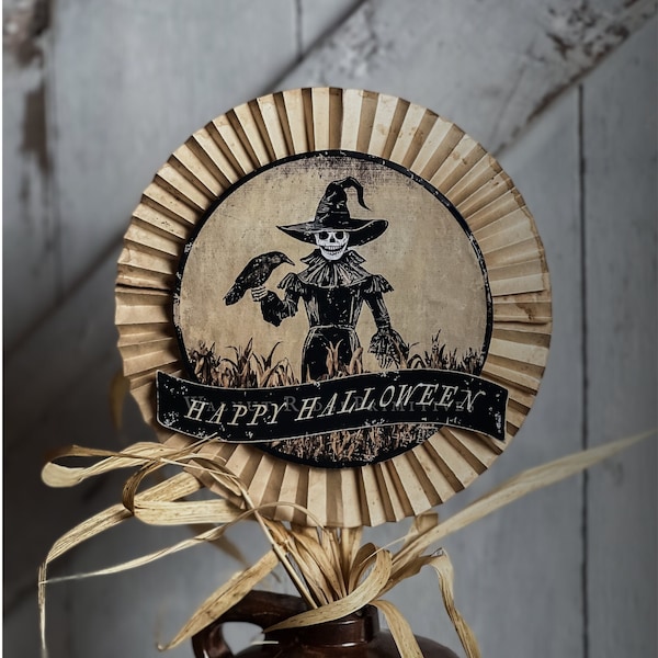 Primitive Folk Art Halloween Scarecrow and Crow Pick Decoration Tutorial with Graphics by Walnut Ridge Primitives