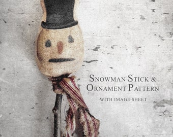 Primitive Snowman Stick and Ornament E-Pattern with Image Sheet (PDF Download)
