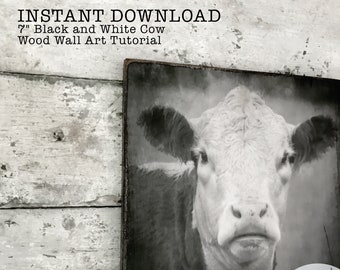 Primitive E-pattern Farmhouse Cow Wood Wall Art INSTANT DOWNLOAD with Printable Image