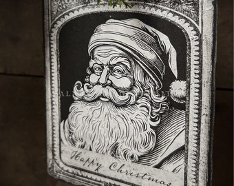 Happy Christmas Santa Ornament Black and White Version, Primitive Pattern, Instant Download by Walnut Ridge Primitives