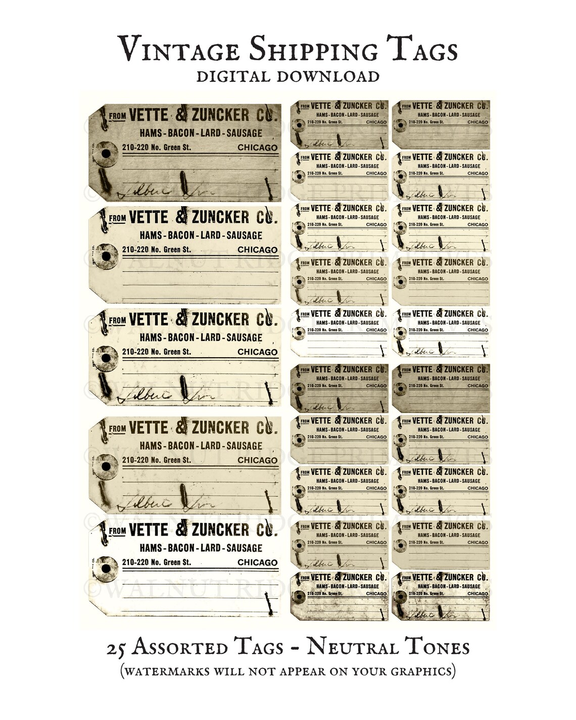 Vintage Shipping Hang Tags Neutral Colors Set of 25 Printable Instant ...