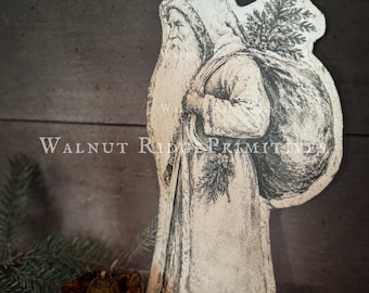 Primitive Paper Santa, Folk Art Christmas Printable, Instant Download PDF