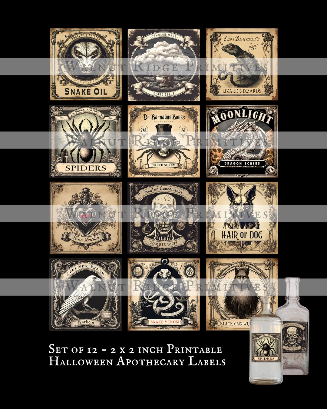Printable Halloween Apothecary Witch Potion Labels Vintage Style Image ...