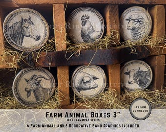 Primitive Farm Animal Boxes Pattern, Printable Farmhouse DIY, Folk Art Boxes, PDF