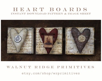 E-pattern Instant Download Heart Boards with Printable Image Sheet - by Walnut Ridge Primitives