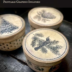 The Pines Christmas Boxes Primitive Volkskunst Instant Download Muster mit druckbarer Grafik