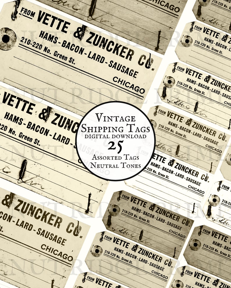 Vintage Shipping Hang Tags Neutral Colors Set of 25 Printable Instant ...