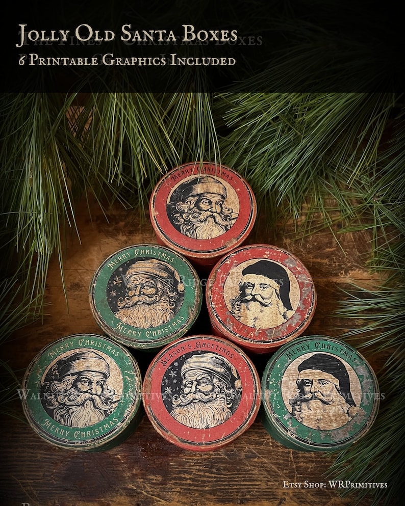 Santa Boxes Jolly Old Santa Boxes Instant Download Primitive Pattern With Printable ...