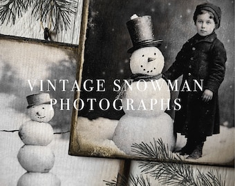 Vintage Snowman Photographs Instant Download Ornaments, Christmas, Winter Pattern by Walnut Ridge Primitives