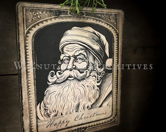 Vintage Happy Christmas Santa Ornament, Primitive Pattern, Instant Download by Walnut Ridge Primitives