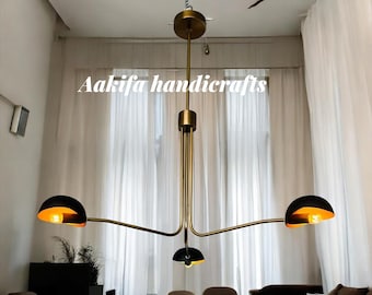 Mid Century Modern Messing Kronleuchter: 3-flammige Sputnik Pendelleuchte