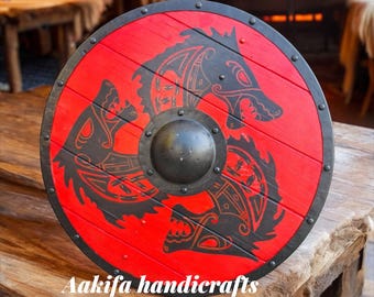 Handmade Viking Shield: 24" Red Dragon Norse Shield, LARP Cosplay