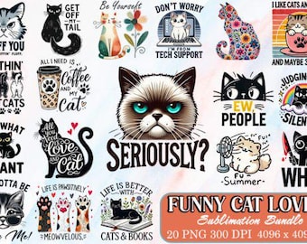 Lustiges Katzenliebhaber-Sublimationspaket, süße & humorvolle Katze PNG-Designs, lustige Katzensublimation, Katzenliebhaber PNG, Katzenmutter-Sublimation, niedliches Katzendesign