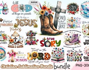 Christliches Sublimationspaket | Religiöser Glaube, Bibelvers & Inspirational PNG Designs