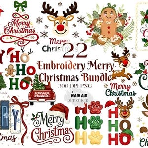 Borduurpakket 'Fijne Kerst' | Feestelijke applicatieontwerpen, strikken (digitale download)