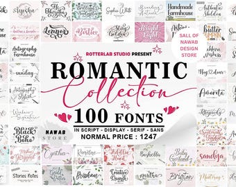 Paquete de fuentes Colección Romántica - Caligrafía moderna, Fuentes de amor, Fuentes para bodas / Descarga digital