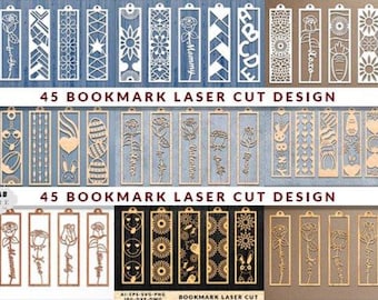 45Bookmark Bundle Svg, Wooden Template Engraved Laser Cut Files, Book Lover Gift, Teacher Gift Glowforge File, Digital File, Book lover Svg