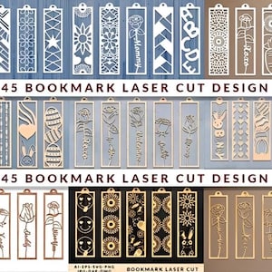 45Bookmark Bundle Svg, Wooden Template Engraved Laser Cut Files, Book Lover Gift, Teacher Gift Glowforge File, Digital File, Book lover Svg