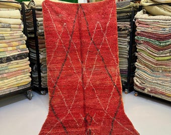 Vintage Red Moroccan Rug | Handwoven Berber Wool Runner