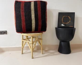 Handmade Moroccan Wool Pouf: Black & Red Berber Ottoman, Boho Floor Cushion, vintage gift