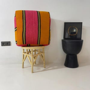Handwoven Moroccan Pouf: Pink & Orange Berber Ottoman, Boho Floor Cushion