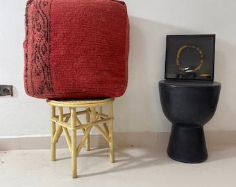 Handmade Moroccan Pouf: Deep Red Berber Ottoman, Boho Floor Cushion, vintage gift