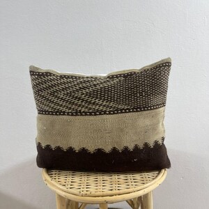 Handwoven Moroccan Wool Pillow Cover: Rustic Tribal Boho Decor
