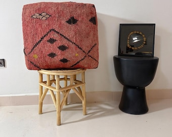 Vintage Berber Woll Pouf: Marokkanischer Kilim Bodenkissen, Boho Ottoman, Vintage Geschenk