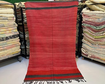 Handmade Moroccan Kilim Runner Rug | Red Wool Berber Hallway Rug
