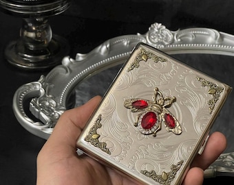 Estuche para cigarrillos Red Gem Bee / Caja metálica ornamentada