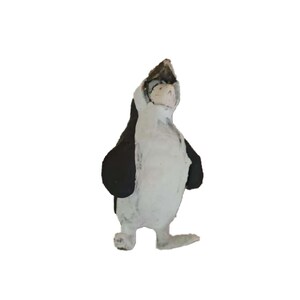 Handmade Ceramic Dog King Figurine: Penguin Design, Saggar Clay Sculpture