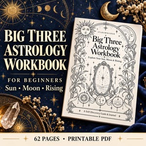 Arbetsbok om de tre stora astrologierna för nybörjare, guide till solens måne, utskrivbar självupptäcktsdagbok
