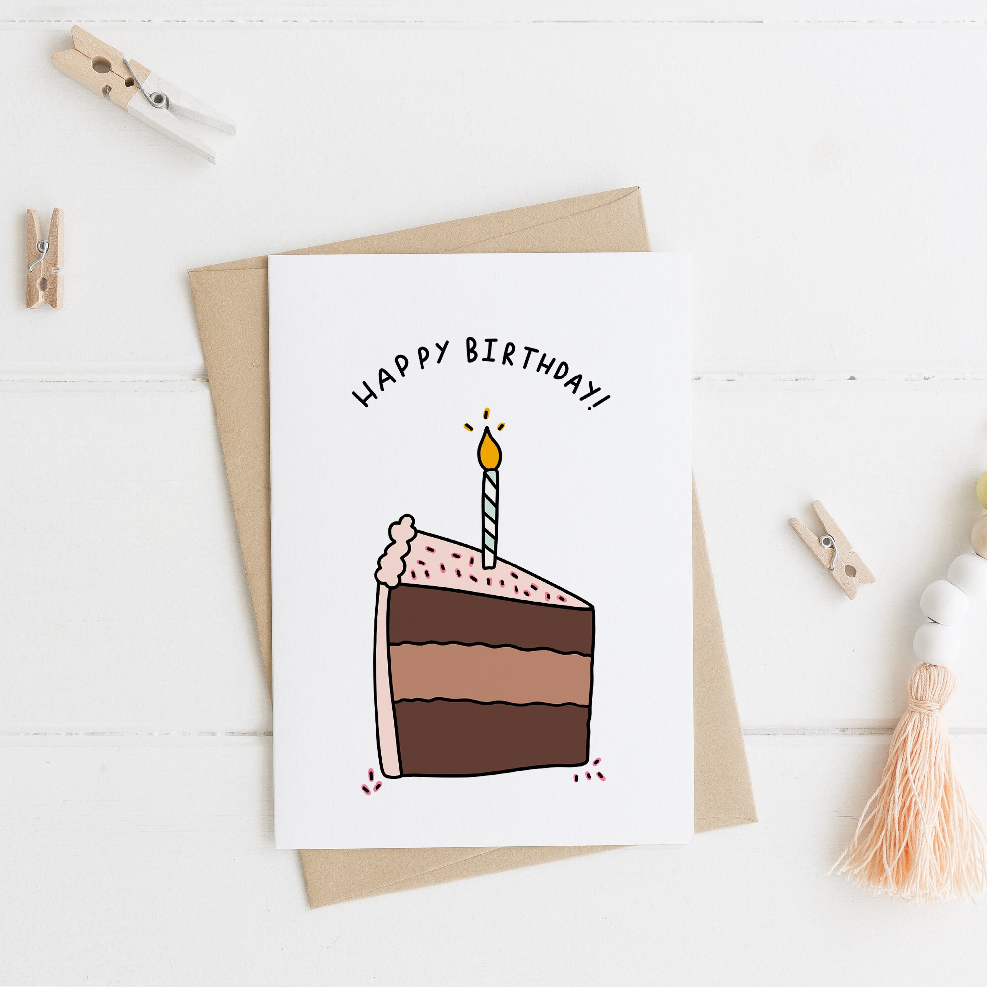 Happy Birthday Chocolate Cake Printable Birthday Card | Etsy