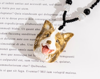 Handmade Ceramic Dog Necklace, Personalized Pet Portrait Pendant, Hand-Painted Dog Jewelry, Custom Pet Memorial Gift for Pet Loss