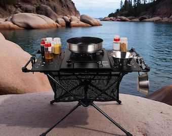 Folding Aluminum Camping Table: Portable Outdoor Cooking Station with Storage