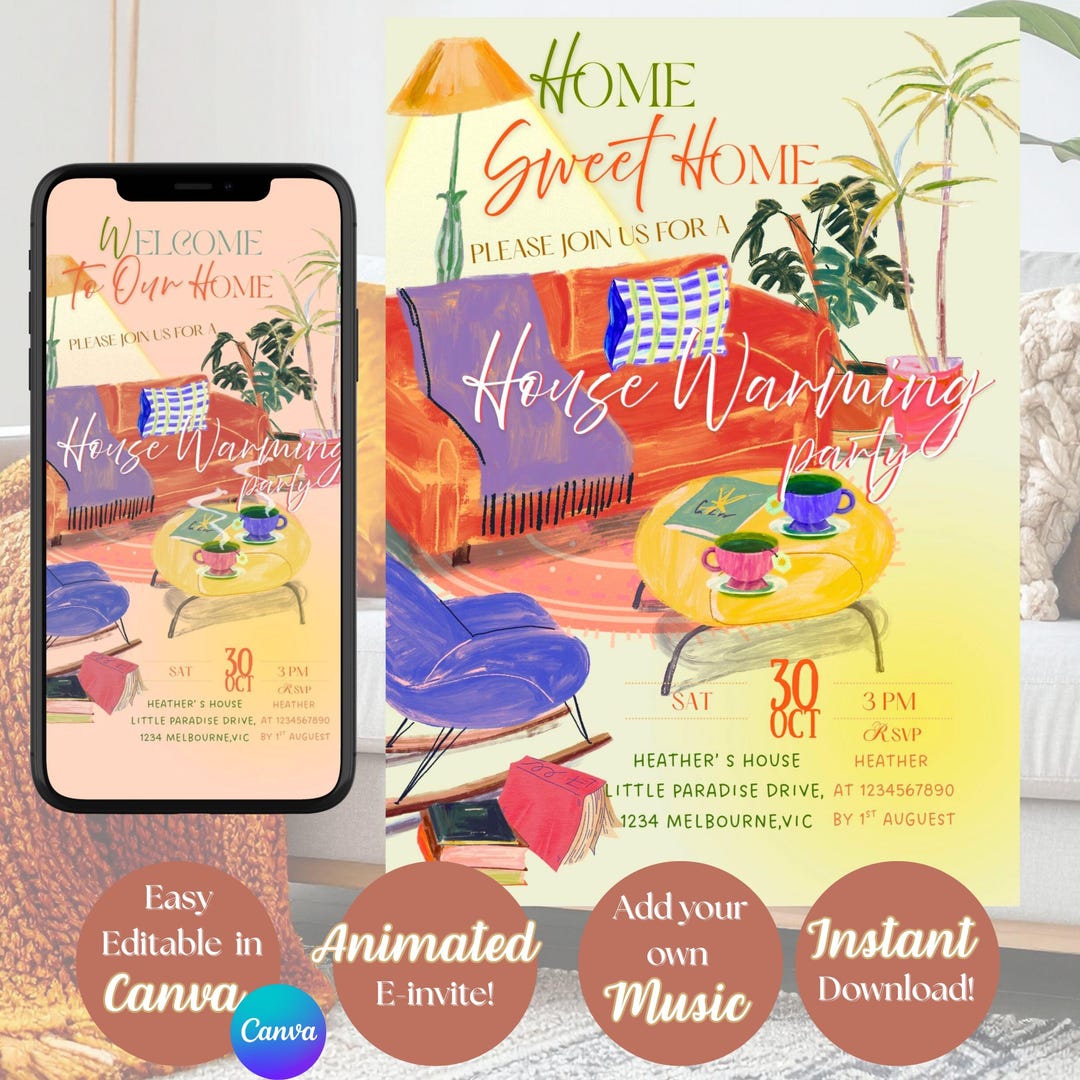 Animated Housewarming Party Invitation, Cozy Home Evite, New Apartment ...